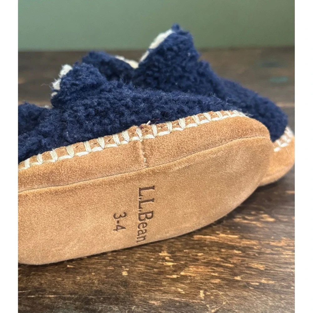 LL Bean Cozy Slipper Booties Toddler Size 3-4 Navy Blue Suede Sole